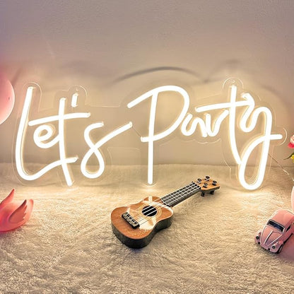 DIVATLA Let's Party Neon Sign for Decor, Large 23"X10" Light Up LED Signs for Birthday, Prom, Wedding Decoration, Celebrations, Warm White