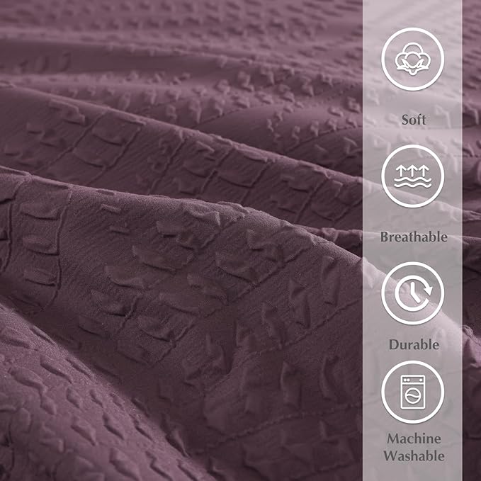 Geniospin King Comforter Set - 7 Pieces Purple Bedding Set, Botanical Textured Fall Comforter Set, All Season Comfortable Bed in a Bag with Comforter, Sheets, Pillowcases & Shams