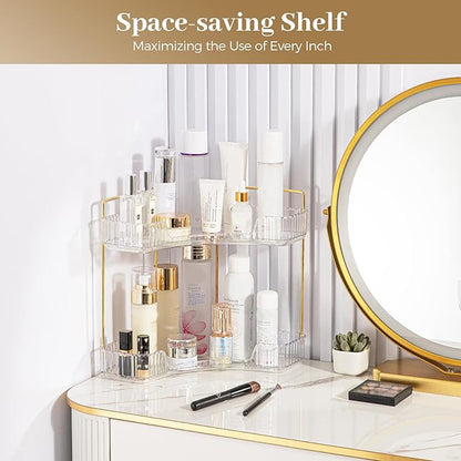 Aveniee Corner Bathroom Counter Organizer, Bathroom Countertop Shelf Makeup Organizer for Vanity Perfume Corner Storage (2 Tiers, White)