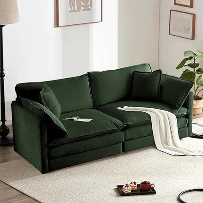 SoarFlash Chenille Sectional Sofa, Comfy Modular Loveseat Sofa, Modern 2-Seat Couch Deep Seat Sofa Set for Living Room,Green