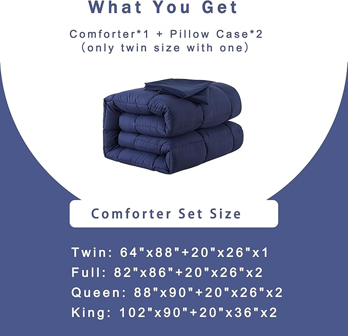 DOWNCOOL Blue Full Size Comforter Set - All Season Bedding with 2 Pillowcases - 3 Pieces - Down Alternative Comforter Set