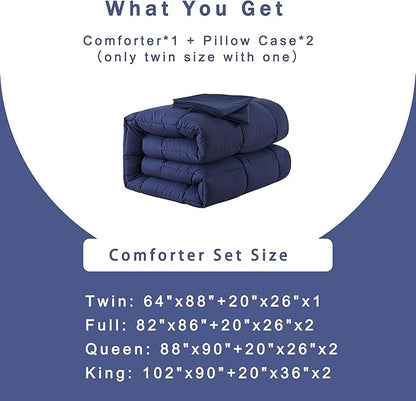 DOWNCOOL Twin Comforter Set -All Season Bedding Comforters Sets with 1 Pillow Case -2 Pieces Bed Set Down Alternative Comforter Set -Blue Twin Bedding Sets(64"x88")
