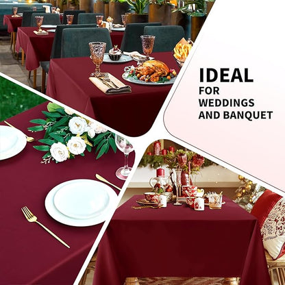 Burgundy 6 Pack Polyester Table Cloth 60 x 126 Inch, Rectangle Tablecloths for 6 Foot Tables Washable Table Cloth for Party Wedding