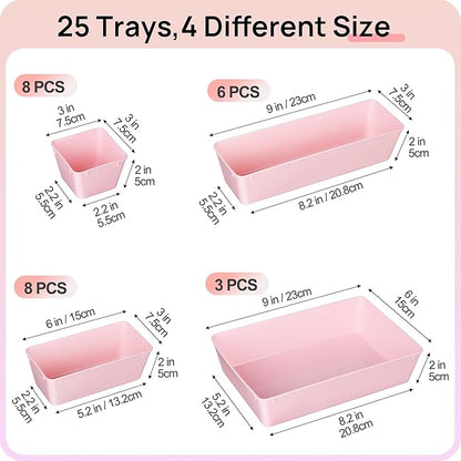 Vtopmart 25 PCS Plastic Drawer Organizers Set, 4-Size Versatile Bathroom and Vanity Drawer Organizer, Storage Bins for Makeup, Bedroom, Kitchen Gadgets Utensils and Office