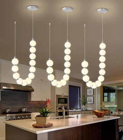 Modern Chandeliers LED Dimmable Light Acrylic Balls Ceiling Pendant Lighting for Living Room Dining Room Bedroom Adjustable Hanging Lights 25 Watts Silver Lamp