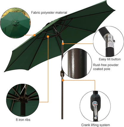 Blissun 9' Outdoor Patio Umbrella, Outdoor Table Umbrella, Yard Umbrella, Market Umbrella with 8 Sturdy Ribs, Push Button Tilt and Crank