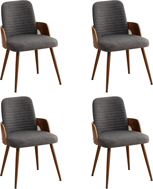 Dining Room Chairs Set of 4,Mid Century Modern Kitchen Chairs,Upholstered Chairs,Metal Legs Wooden Desk Chairs,Armless and No Wheels for Kitchen Dining Living Room,Gray Fabric