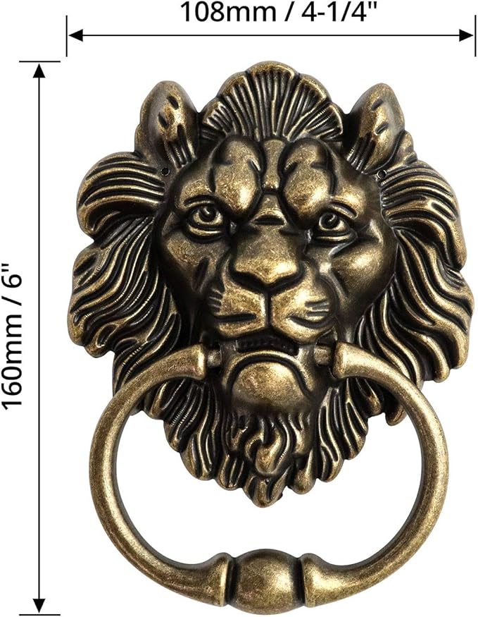 QWORK Antique Lion Head Bronze Door Knocker - Classic Vintage Design