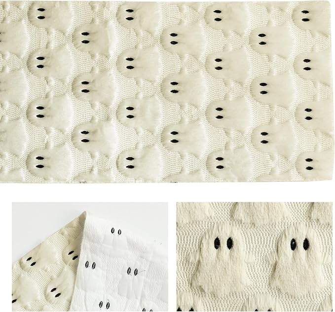 Artoid Mode Beige Ghost Soft Plush Faux Fur Jacquard Halloween Table Runner, Holiday Kitchen Dining Table Decoration for Home Party Decor 13x48 Inch