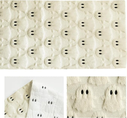 Artoid Mode Beige Ghost Soft Plush Faux Fur Jacquard Halloween Table Runner, Holiday Kitchen Dining Table Decoration for Home Party Decor 13x48 Inch