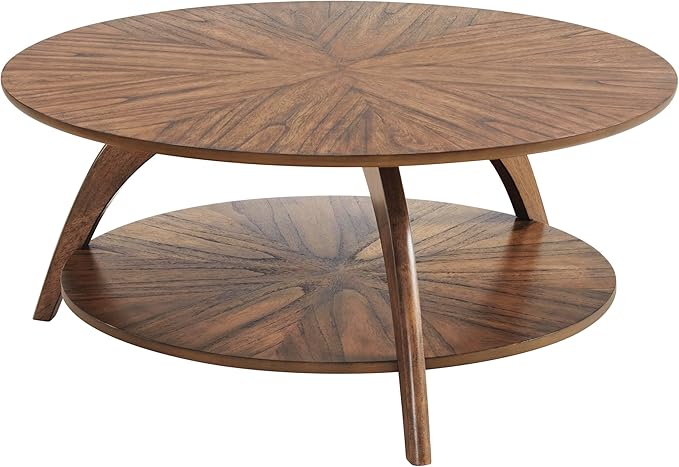 Martin Svensson Home Round Wood Retro Mid-Century Modern Round Wood Coffee Table with Lower Shelf, Cocktail Table for Living Room or Den. Nutmeg Brown.