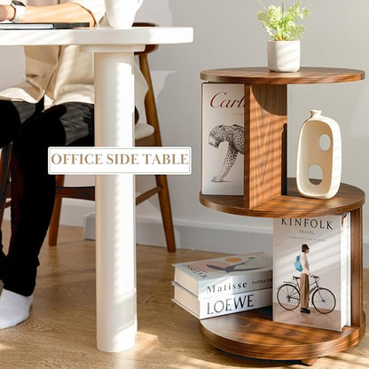 KAYMILY Round End Tables, Mid Century Modern 3 Tier Side Table for Living Room, Bedroom, Office, 25" Tall Accent Nightstand with Open Storage Shelves, Easy Assembly, MDF Wood - Stationary - Walnut