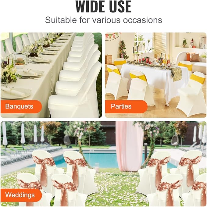 VEVOR Stretch Spandex Folding Chair Covers, Universal Fitted Chair Cover, Removable Washable Protective Slipcovers, for Wedding, Holiday, Banquet, Party, Celebration, Dining (30PCS Ivory White)