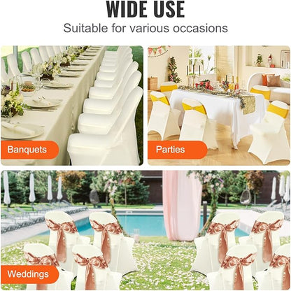 VEVOR Stretch Spandex Folding Chair Covers, Universal Fitted Chair Cover, Removable Washable Protective Slipcovers, for Wedding, Holiday, Banquet, Party, Celebration, Dining (30PCS Ivory White)