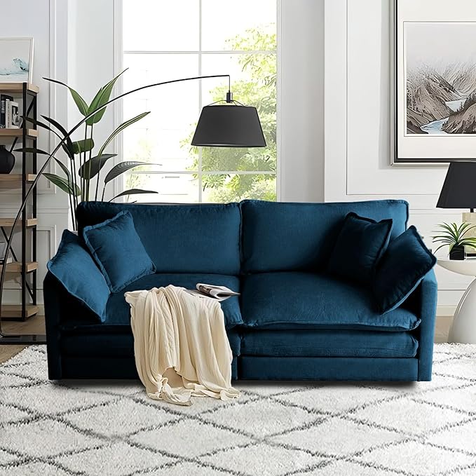 SoarFlash Chenille Sectional Sofa, Comfy Modular Loveseat Sofa, Modern 2-Seat Couch Deep Seat Sofa Set for Living Room,Deep Blue