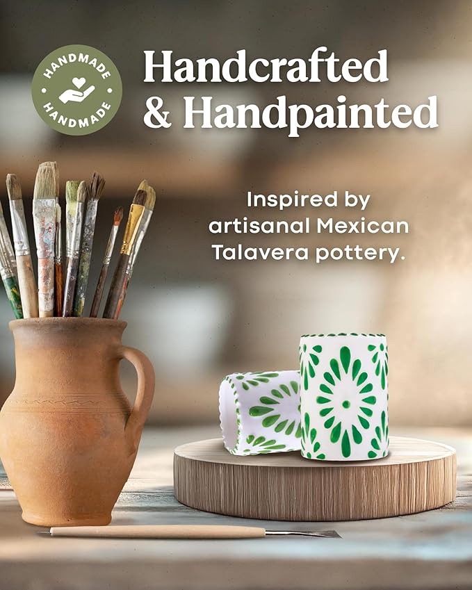 Talavera Shot Glasses 100% Handmade Ceramic Mexican Pottery Design Gifts for Women & Men for Any Occasion, GREEN