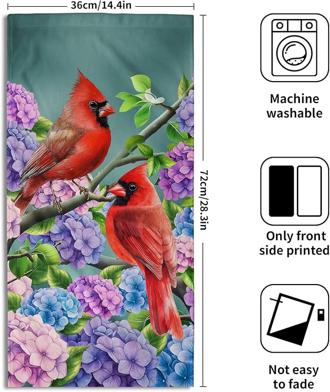 Hummingbird Hydrangea Set of 2 Floral Cardinal Spring Summer Kitchen Dish Towels Farmhouse Fingertip Towels 28.3x14.4