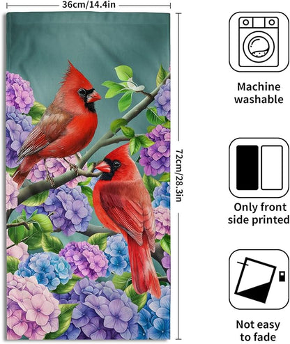 Hummingbird Hydrangea Set of 2 Floral Cardinal Spring Summer Kitchen Dish Towels Farmhouse Fingertip Towels 28.3x14.4