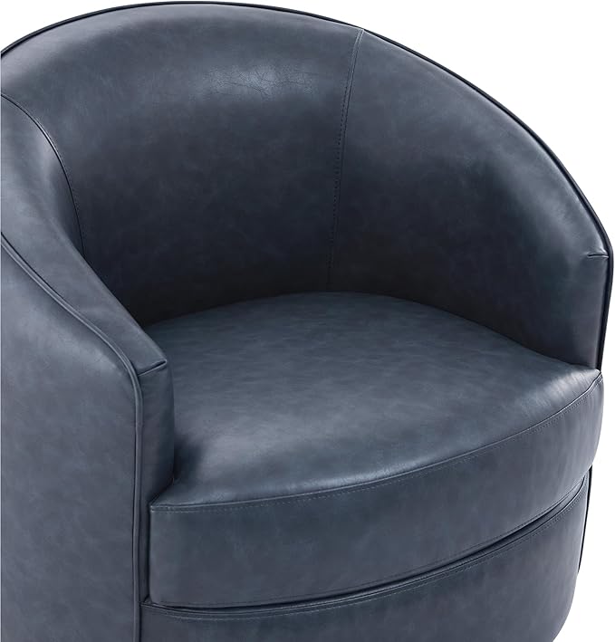 CHITA Swivel Barrel Chair, Modern Comfy FSC Certified Upholstered Faux Leather Accent Chair for Living Room, Fully Assembled, Blue