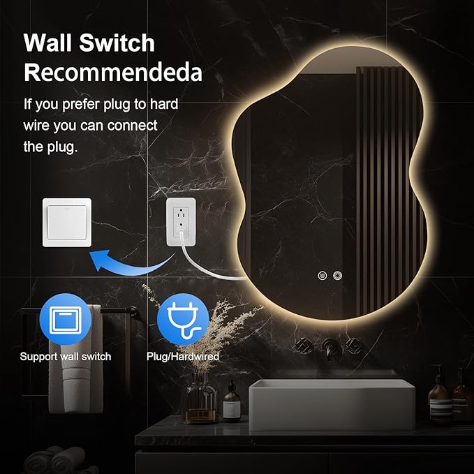 35"x25" Asymmetrical LED Vanity Mirror for Bathroom with Front & Backlit, Anti-Fog, 3 Light Colors, Dimmable, Wall-Mountable [Horizontal/Vertical]