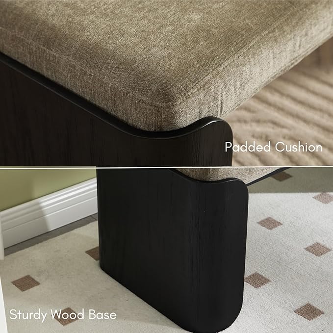 DUOMAY Modern Chenille Bedroom Bench, 49" Wide Long Entryway Bench with Solid Wood Legs Upholstered Dining Bench Ottoman for Living Room Indoor, Green