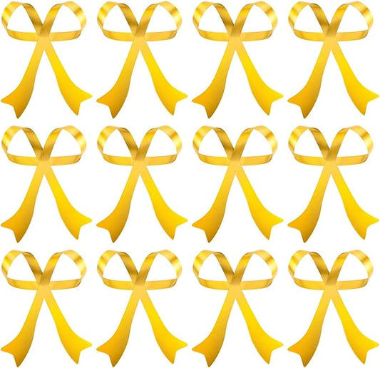 12 Pcs Christmas Metal Bow Ornaments Gold Christmas Tree Hanging Ornaments Bow Tree Topper Gold Bow Decoration for Christmas Tree Garland Wreath Indoor Outdoor Decor