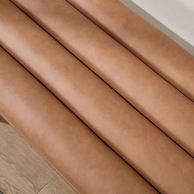 47" Modern Upholstered End of Bed Bench, Brown PU Leather Channel Tufted Entryway Bench with Wood Legs, Comfy Bedroom Bench Long Ottoman for Living Room Hallway Vanity Room