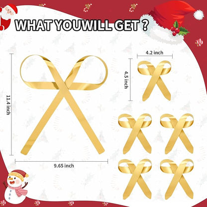 6 Pcs Large Christmas Metal Bow Tree Topper Ornaments with Clip, Bows-Gold Christmas Bow Decoration for Wreath, Garland, Indoor Outdoor,1 Large 5 Small Gold Bows (9.6x11.4 & 4.2x4.5 in)