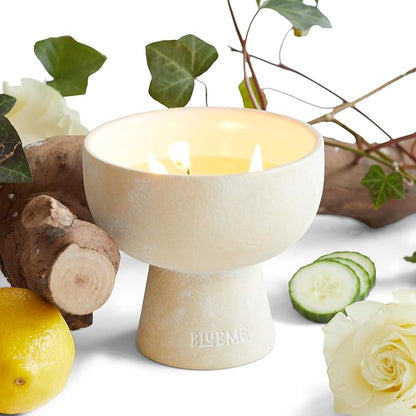 BLUEME Renew - Ivy & Rose, Luxury Candle w/Essential Oils, 3 Wick, Hand-Poured Soy, Cotton Wick, Ceramic