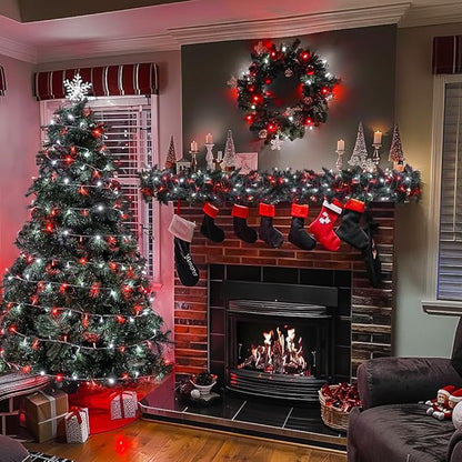 JMEXSUSS Connectable Red and White Christmas Lights, 8 Modes 100 LED Twinkle String Lights Indoor, Clear Wire Plug-in Christmas String Lights Outdoor Waterproof