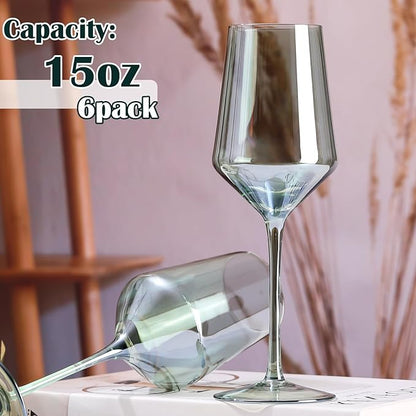Green Wine Glasses Set of 6-15oz Hand-Blown Green Wine Glass Set for Bar Party Wine Glasses