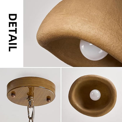 Rustic Light Fixture Pendant Lights Kitchen Island Wabi Sabi 15.7in Dining Room Lighting Brown Chandelier Japanese Style Hanging Ceiling Lights for Bedroom Hallway Restaurant Foyer