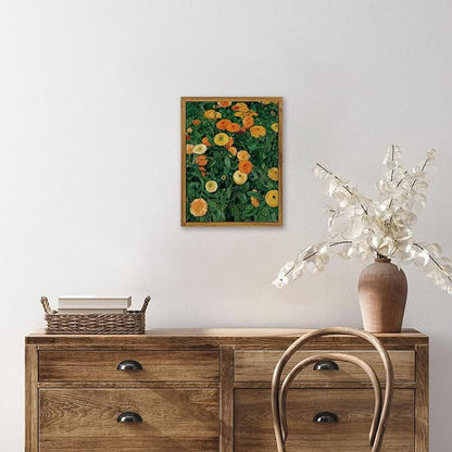 KBKBART Vintage Wall Art Home Decor, Framed Canvas Wall Art Colorful Marigolds Flowers Painting Picture, Vintage Antique Moody Wall Decor Prints for Bedroom Bathroom Decor(8"x10")
