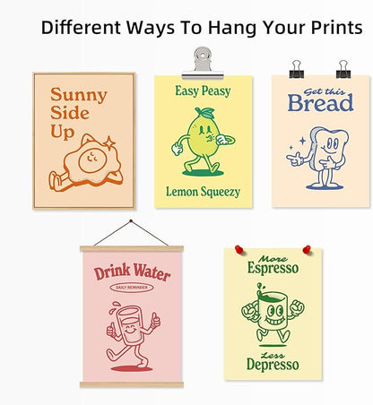 Retro Trendy Wall Art Decor Kitchen Aesthetic Canvas Wall Art Vintage Cute Pictures Funny Green Posters Retro Pink Prints Vintage Gallery Painting Funky Artwork for Room 12x16 Inch Unframed Set of 6