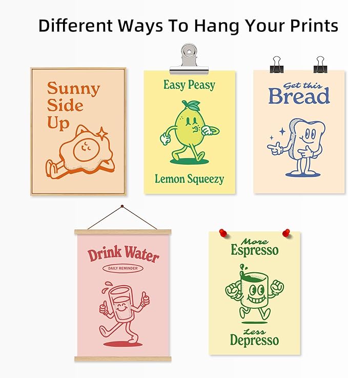 Retro Trendy Wall Art Decor Kitchen Aesthetic Canvas Wall Art Vintage Cute Pictures Funny Green Posters Retro Pink Prints Vintage Gallery Painting Funky Artwork for Room 8x10 Inch Unframed Set of 6