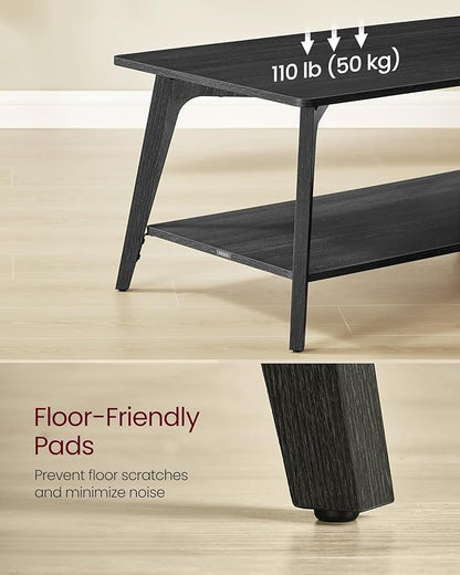 VASAGLE MAEZO Collection - Coffee Table, 2-Tier Center Table with Storage, Tapered Legs, Curved Transitions, 21.7 x 39.4 x 17.7 Inches, Easy to Assemble, for Living Room, Charcoal Gray ULCT249B01