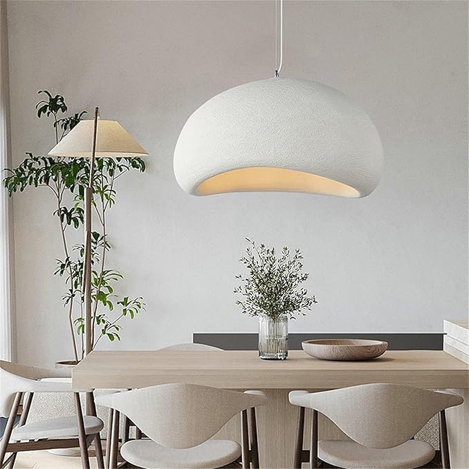 JAYMP 50cm Wabi Sabi Pendant Light for Dining Room Kitchen Island Hallway Restaurant Modern Hanging Lamp E26 Base Japanese Style Bird Nest Shape Lighting Fixture (Matte White, B Shape, 50cm/19.7in)