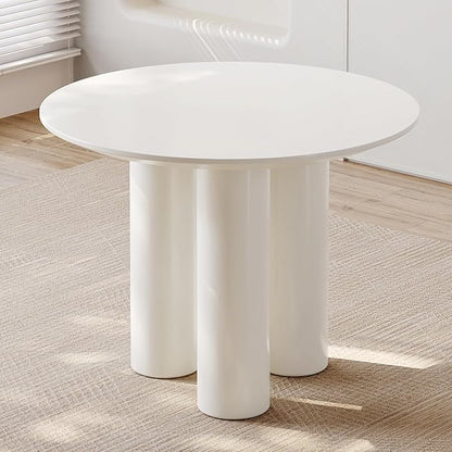 39.37in Round Dining Table for 4 to 8 People,Single Kitchen Table Dining Room Table,Cream White Dinner Table for Kitchen,Minilist Center Coffee Table for Living Room.