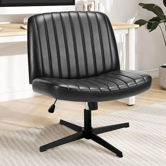 DUMOS Criss Cross Chair Legged Office Wide Comfy Desk Seat, No Wheels Armless Computer Task Seating, Swivel Vanity Home Height Adjustable