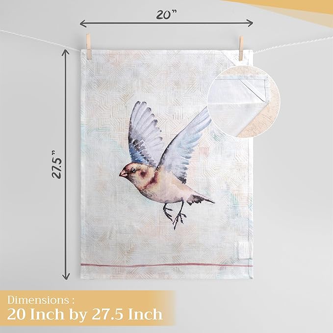 Maison d'Hermine Dish Towels 100% Cotton Absorbent Kitchen Towels Flying Birds Spring Summer Set of 3