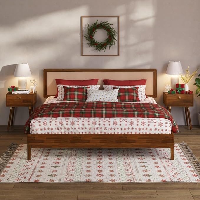 Bme Nipe Bed Frame with Headboard, Bohemian and Mid-Century Modern Style, Solid Acacia Wood Platform Bed with Slat Support, No Box Spring Needed, Easy Assembly, King - Dark Chocolate