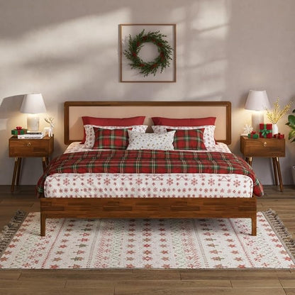 Bme Nipe Bed Frame with Headboard, Bohemian and Mid-Century Modern Style, Solid Acacia Wood Platform Bed with Slat Support, No Box Spring Needed, Easy Assembly, King - Dark Chocolate