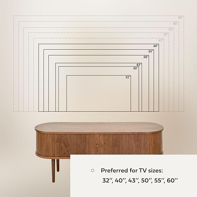 WERMO 55'' TV Stand with Storage and Shelves for 32-60 inch TV. Wood Entertainment Center with Doors for Living Room and Bedroom, Mid Century Modern Console Table, Television Stand (Walnut)