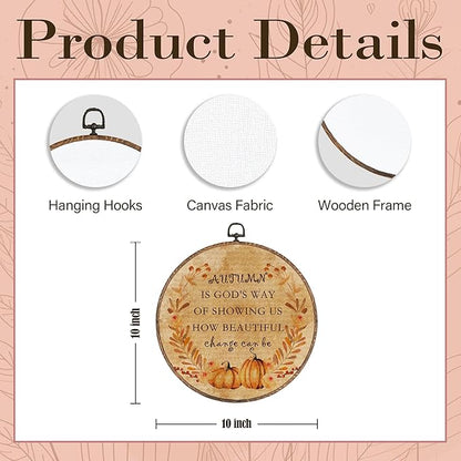 Hxlac Vintage Autumn Round Wall Art Framed, Farmhouse Fall Pumpkin Round Wall Decor, Autumn Is God's Way Thanksgiving Hanging Canvas Prints Wall Sculptures for Home Room Bedroom Decor, 10x10 Inch