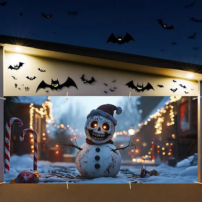 6 x 13 ft Halloween Garage Door Decorations Halloween decorations Witch Door Cover, Hanging Banner, Cauldron Backdrop Mural for Home, Outdoor, Indoor, Spooky Party, Wall, Window (Snowman)