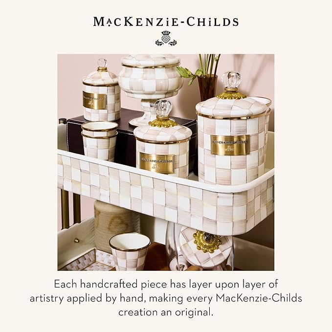 MACKENZIE-CHILDS Glass Tray, Decorative Bathroom Counter Tray, Small, Brown-and-White Mocha Check