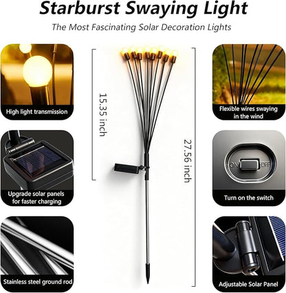 Solar Lights Outdoor Waterproof,6 Pack 48LED Solar Swaying Lights,Firefly Lights for Yard Patio Pathway Decoration,Unique Gardening Gifts for Women Holiday