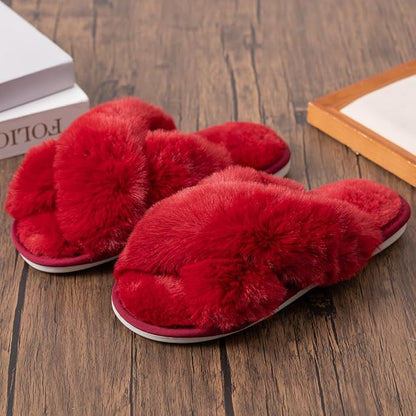 Women's Slipper Memory Foam Cross Band Fuzzy Slippers Open Toe Cozy House Slippers Cozy Plush Bedroom Indoor Outdoor