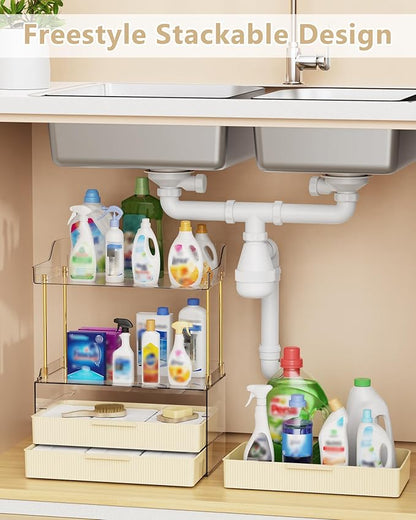 Bathroom Organizers and Storage, Makeup Organizer (Sturdy Durable Attractive), Ideal for Vanity, Countertop, Counter, Perfume, Skincare, Cabinet, Cosmetic, Dresser Organizer (Cream)