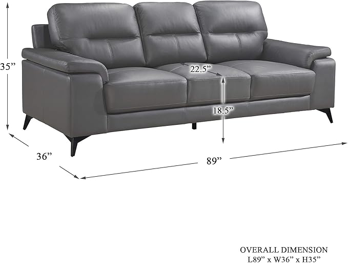 Homelegance 89" Leather Sofa, Dark Gray